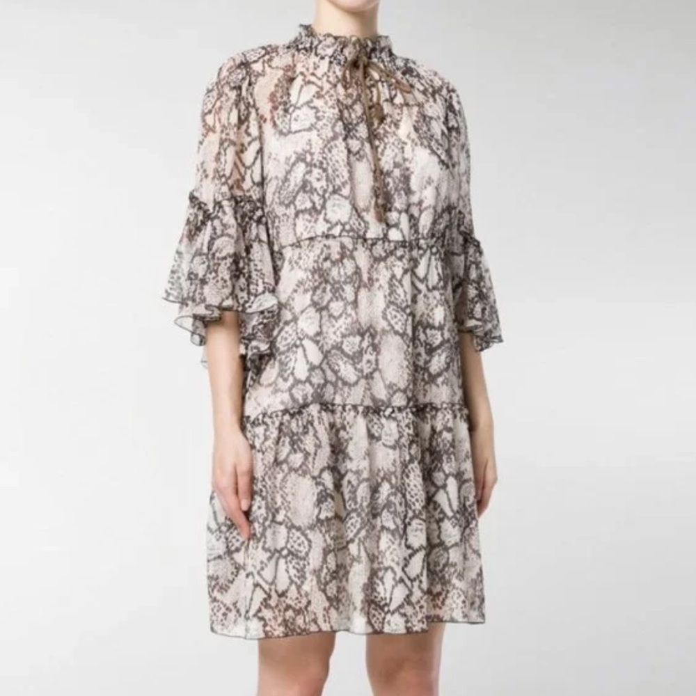 See By Chloe Python Snake Ruffle Sleeve Mini Dres… - image 1